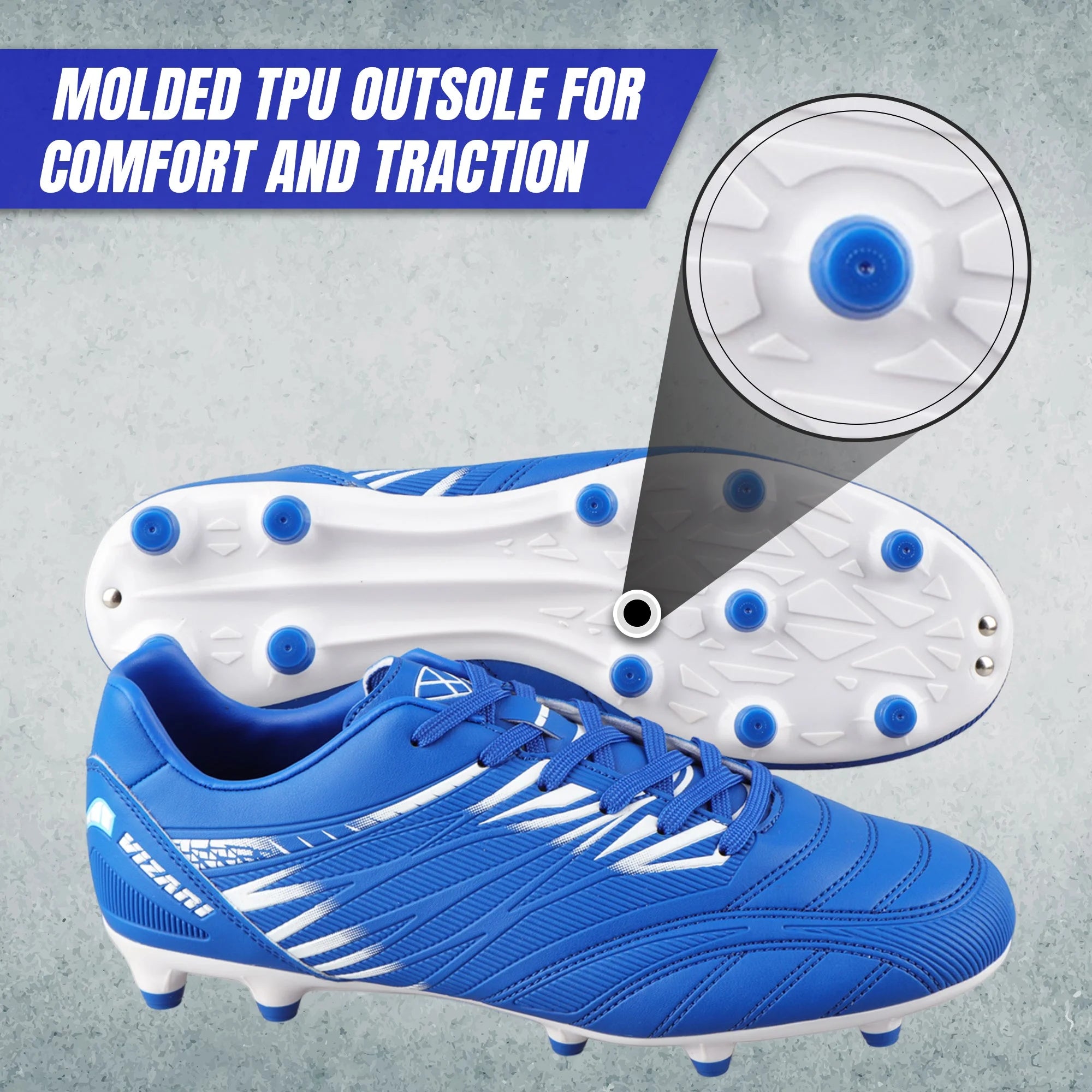 Valencia FG Soccer Cleats for Men and Women | Wide Fit Football Shoes with TPU Studs - ROYAL/WHITE, 6.5