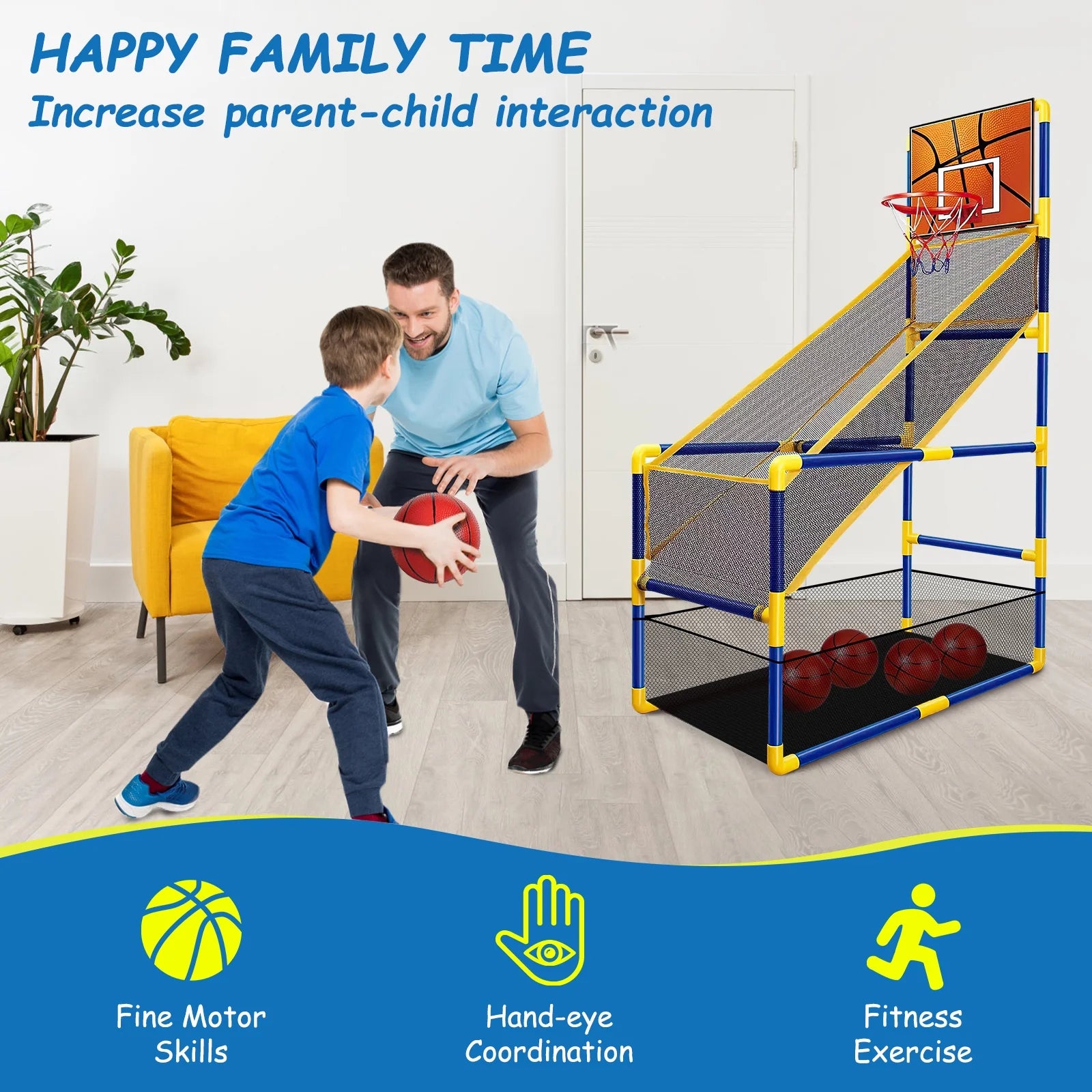 Arcade Basketball Game Set for Kids, Toddler Basketball Hoop with 4 Balls & Air Pump, Indoor and Outdoor Sports Play Toys Gifts for Boys Girls Aged 3-4 5-6 7-8 Years Old Adjustable Height Stand
