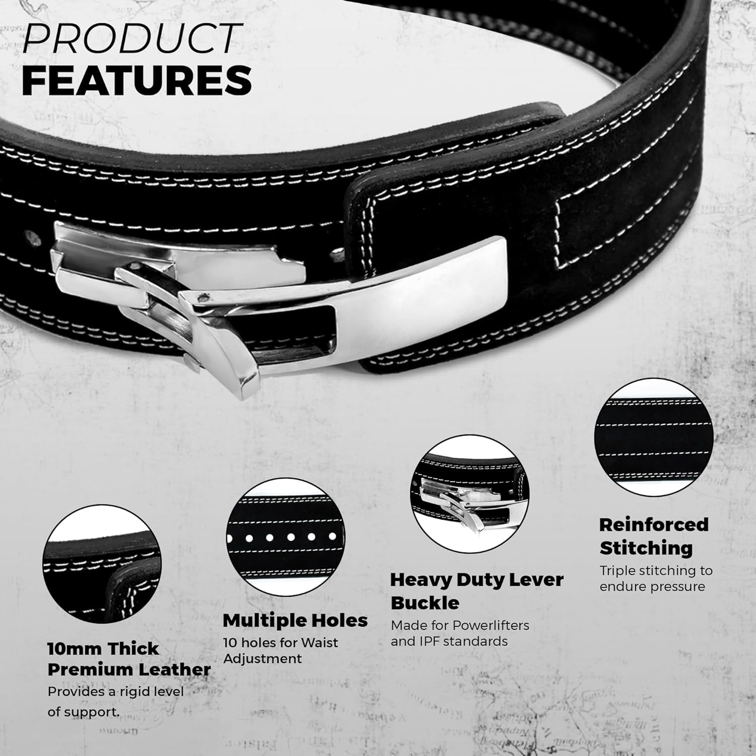 Flexz Fitness Lever Weight Lifting Belt Leather - 10MM 13MM Powerlifting Gym Belts for Men & Women - Lower Back Support for Weightlifting Deadlifts Squats Heavy Duty IPF Bodybuilding