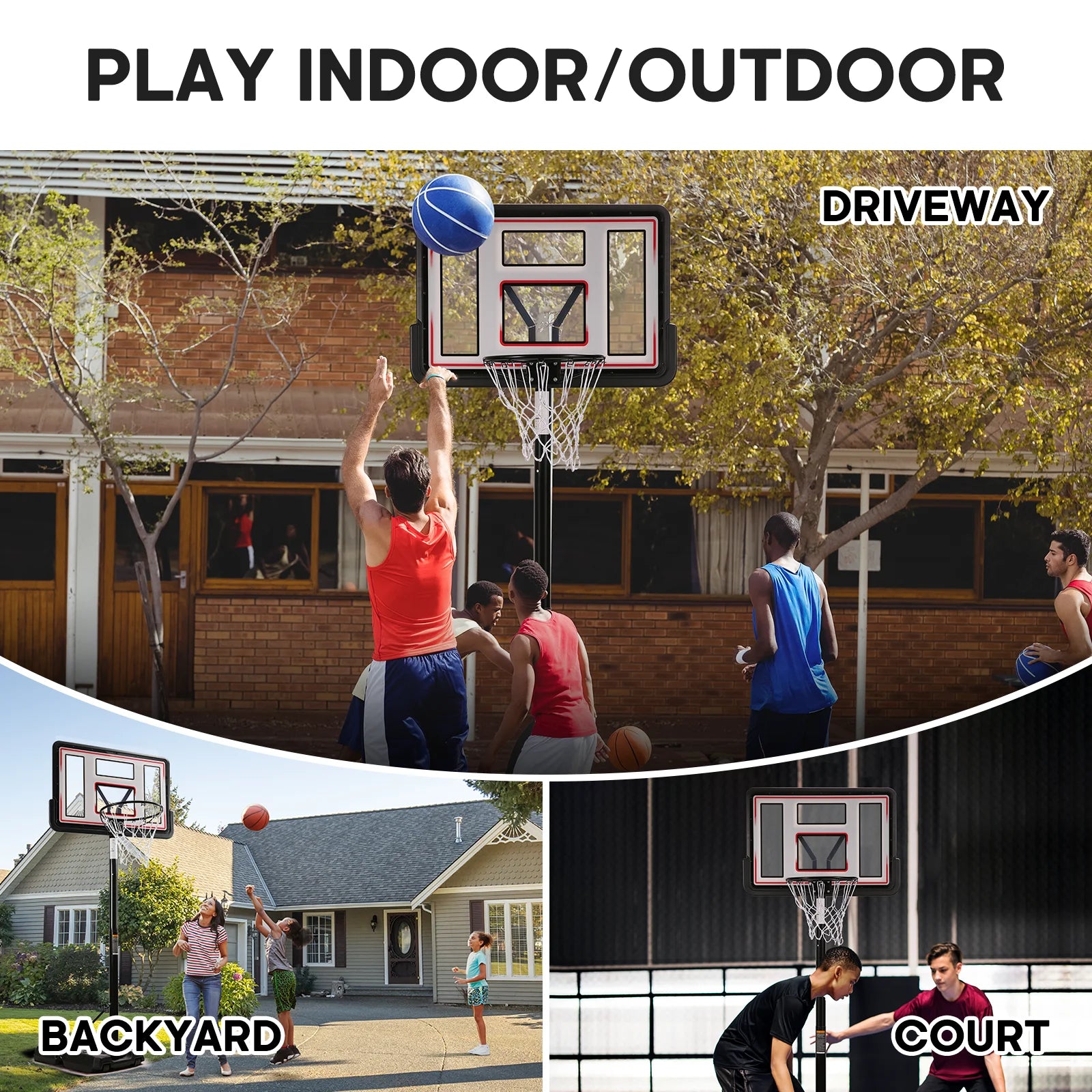 44In Basketball Hoop Adjustable Height 6.56Ft-10Ft Goal Durable Outdoor Portable Basketball System for All Age Ranges
