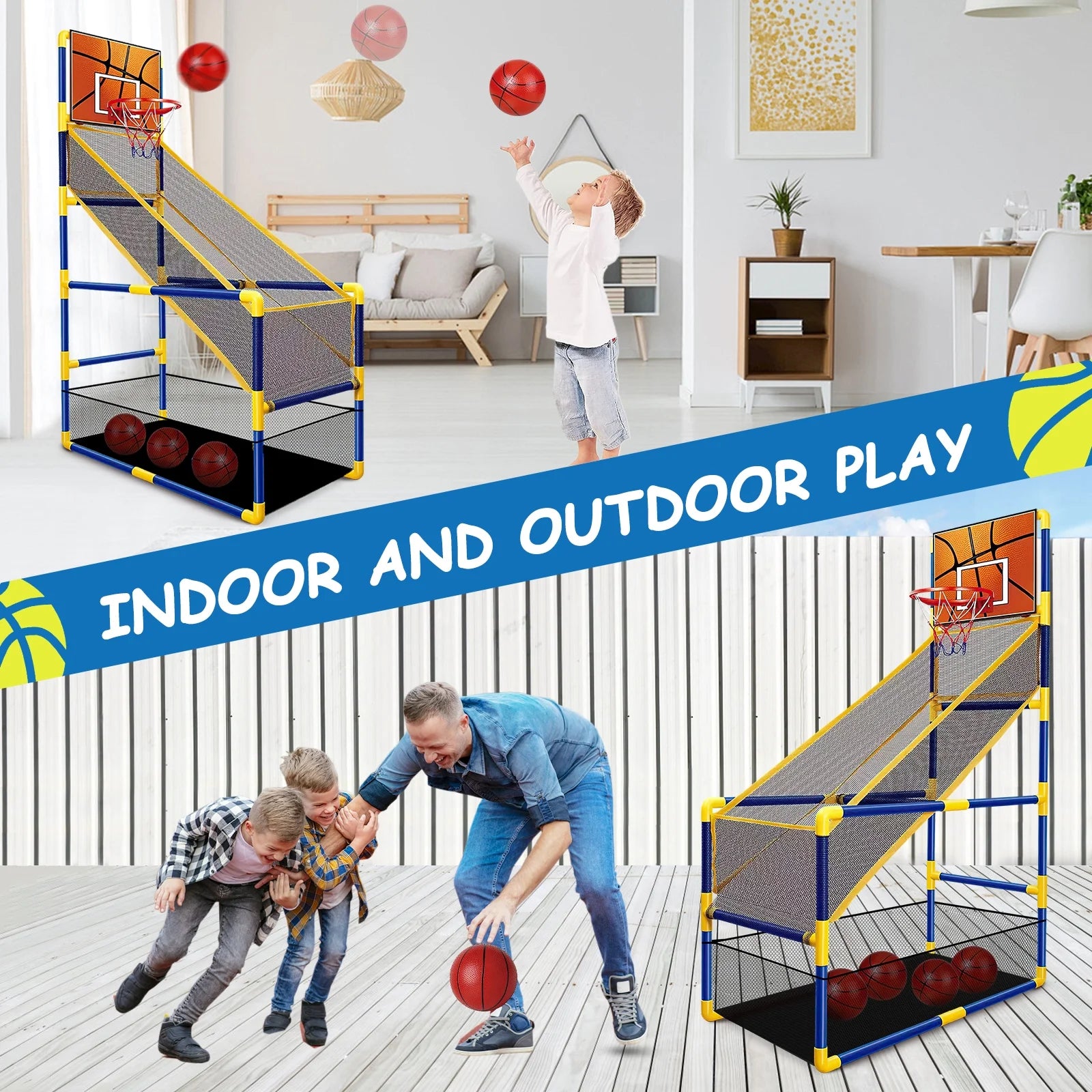 Arcade Basketball Game Set for Kids, Toddler Basketball Hoop with 4 Balls & Air Pump, Indoor and Outdoor Sports Play Toys Gifts for Boys Girls Aged 3-4 5-6 7-8 Years Old Adjustable Height Stand