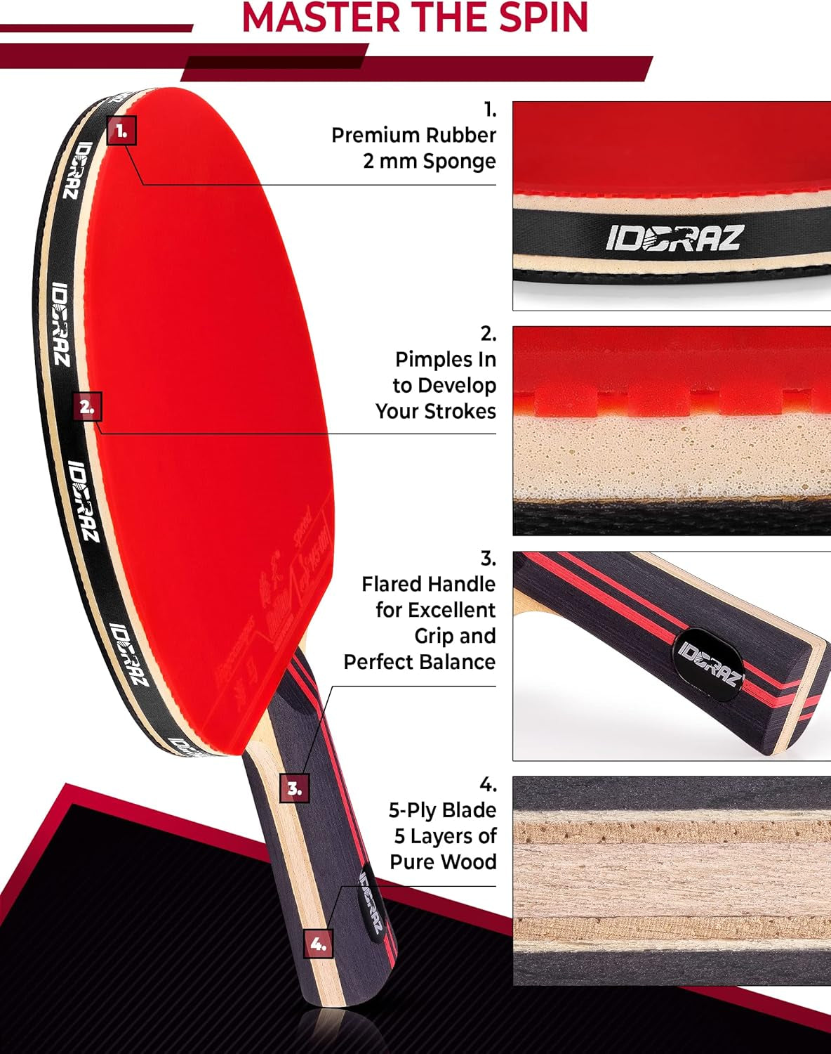 Professional Ping Pong Paddle - Best Table Tennis Racket with Carrying Case ITTF Approved Rubber - Premium Ping Pong Paddles with Top Speed 99 Spin 93 Control 90 for All Levels