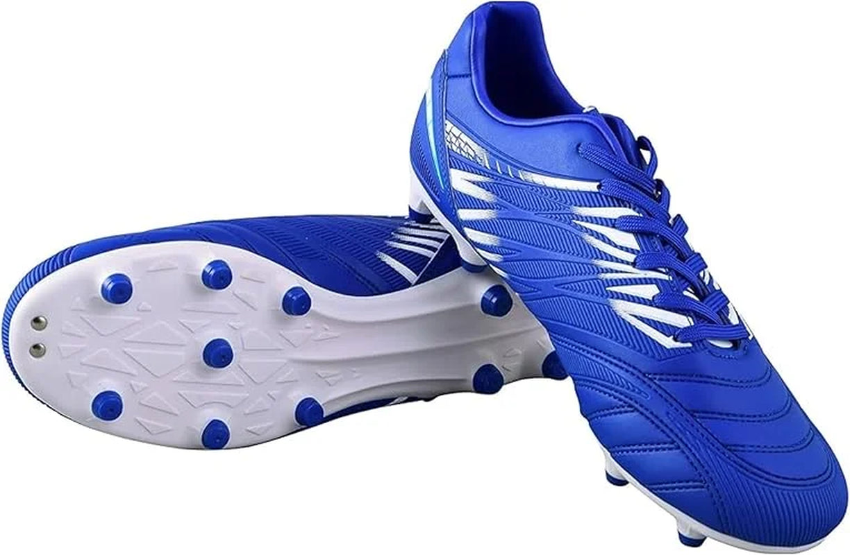 Valencia FG Soccer Cleats for Men and Women | Wide Fit Football Shoes with TPU Studs - ROYAL/WHITE, 6.5
