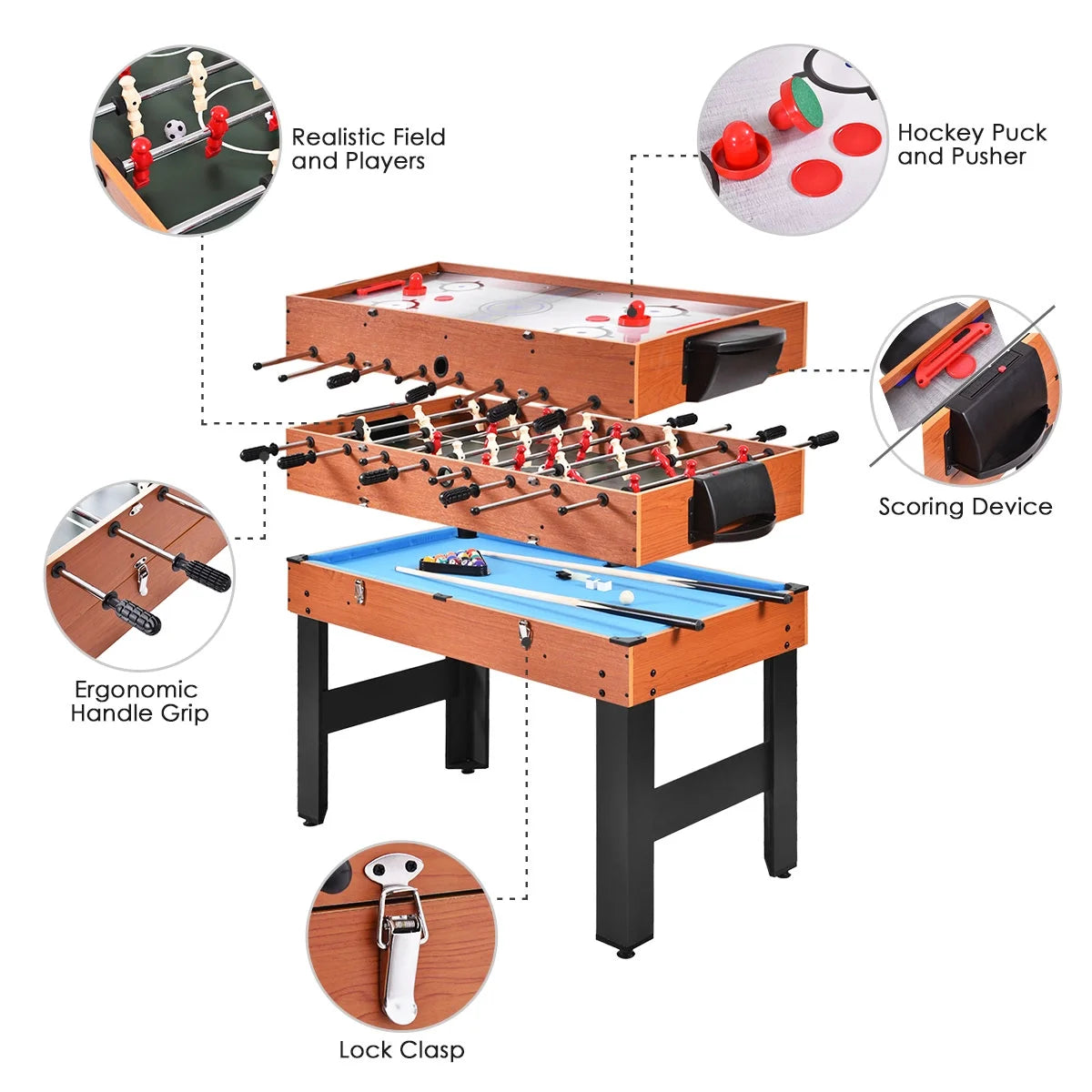 3-In-1 Multifunctional Game Table Soccer Billiard Slide Hockey